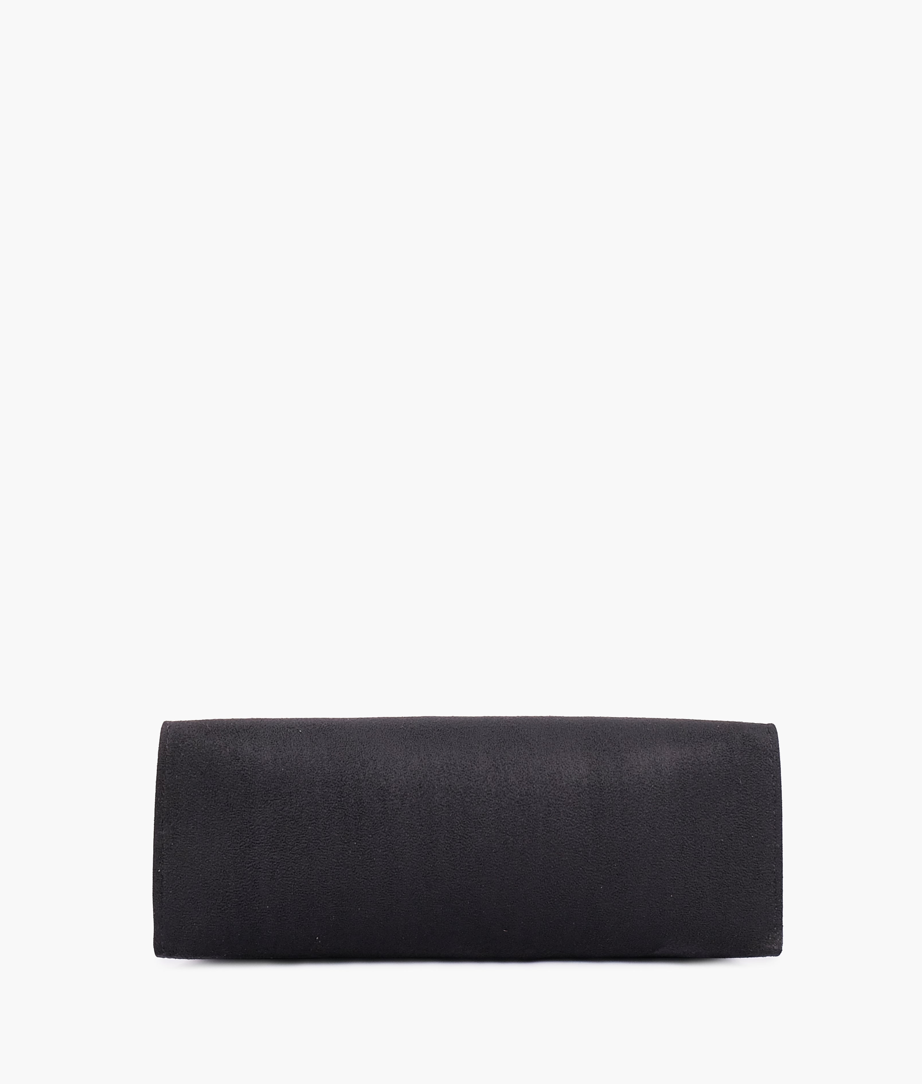 RTW Creation - Black suede zipper shoulder bag with long handle