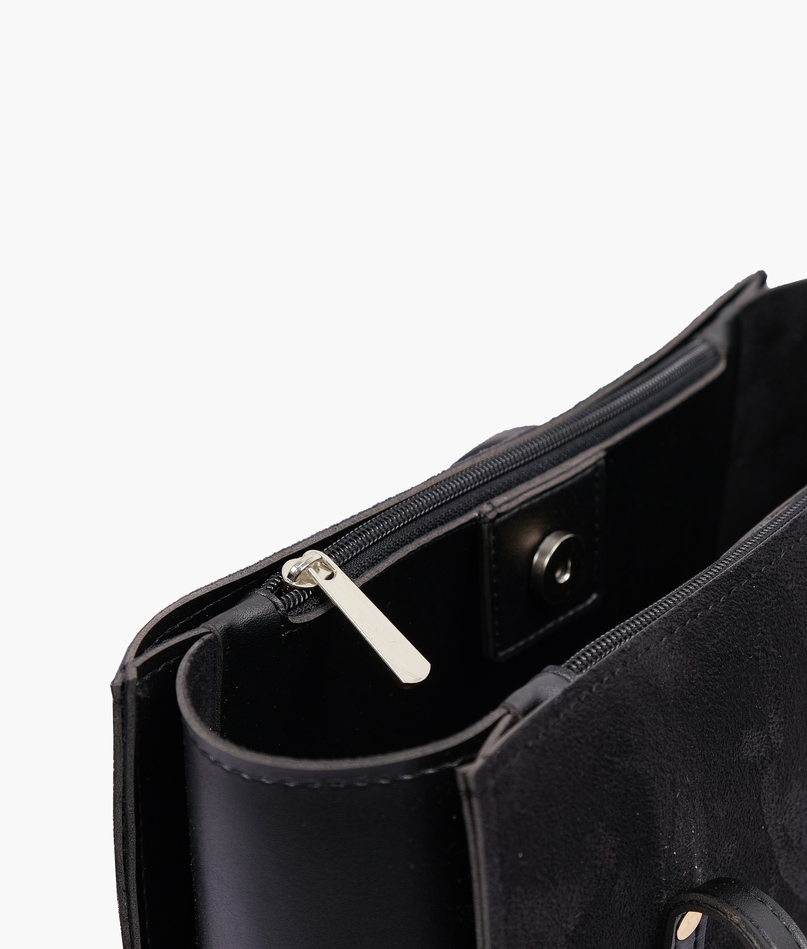 RTW Creation - Black suede zipper shoulder bag with long handle