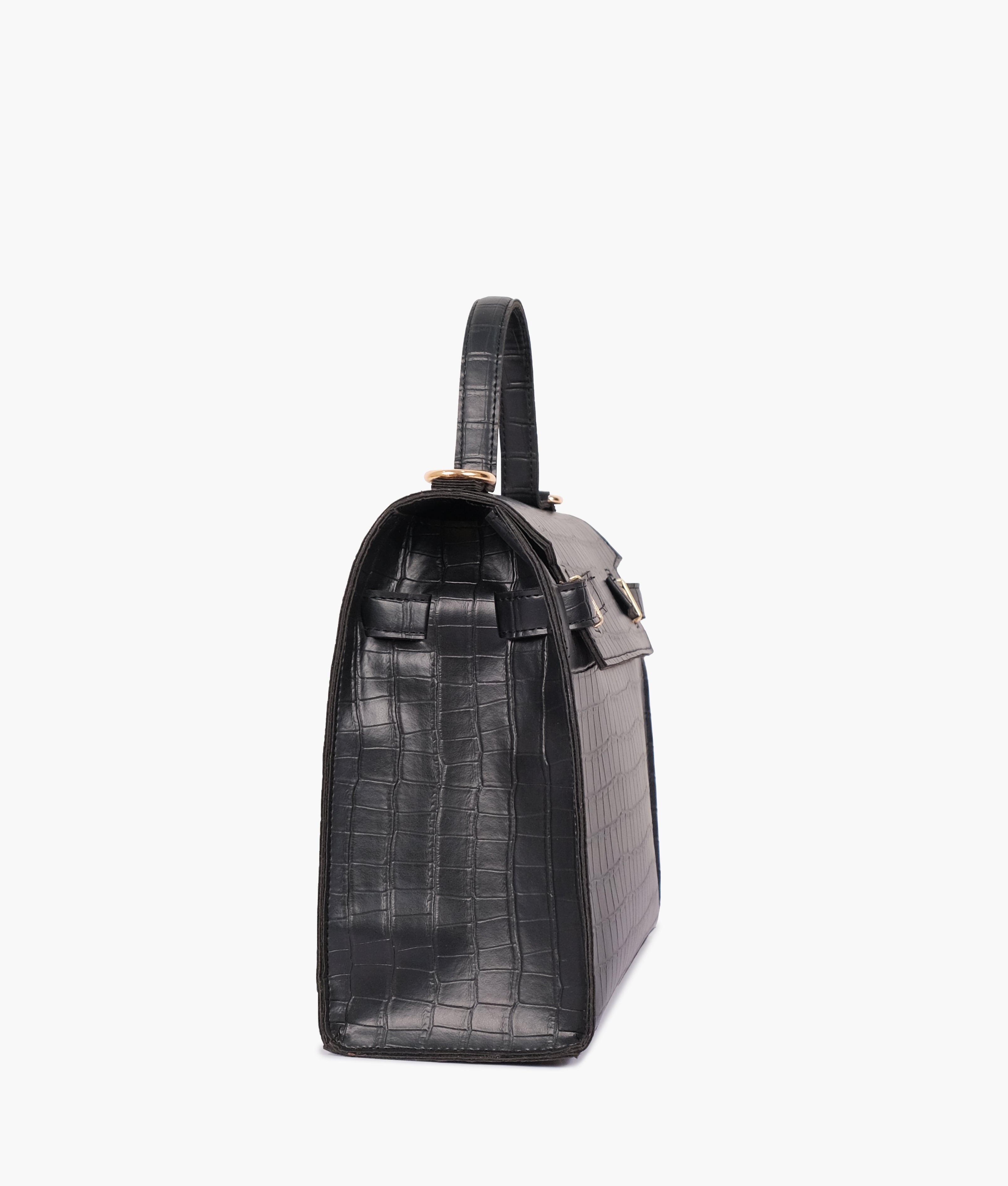 RTW Creation - Black top-handle crocodile mini bag
