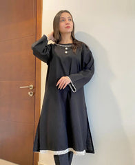Urban Cut Elegant Jet Black Cotton Embellished Shirt 1 Piece