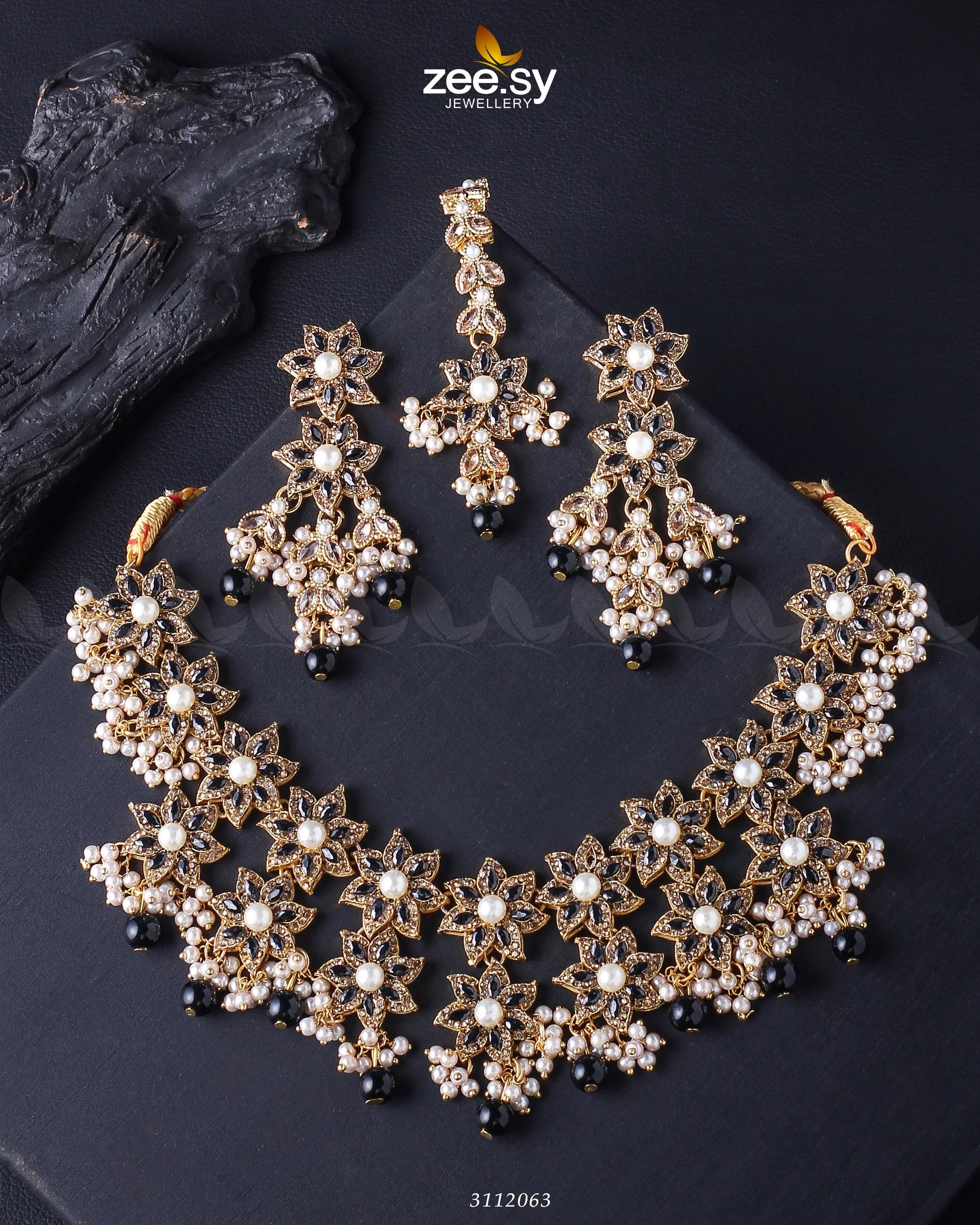 Monarda Bridal Sets Golden Black - Zeesy Jewellery