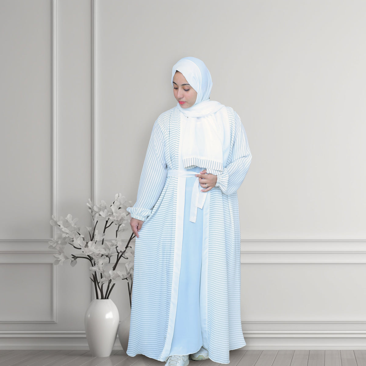 Bustangi White Line Front Open Abaya