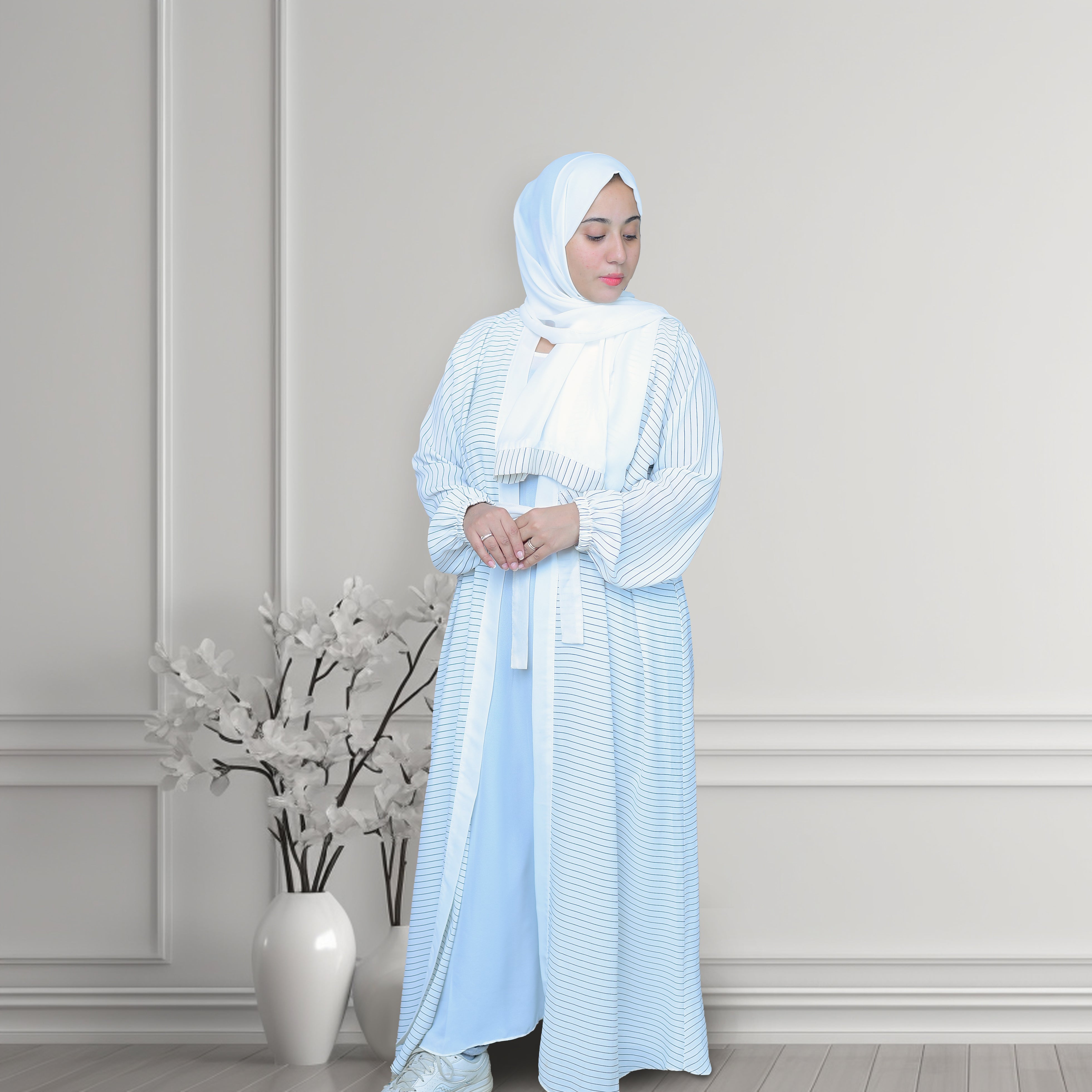 Bustangi White Line Front Open Abaya