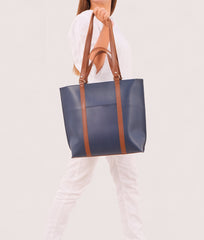 RTW Creation - Blue and brown double-handle tote bag