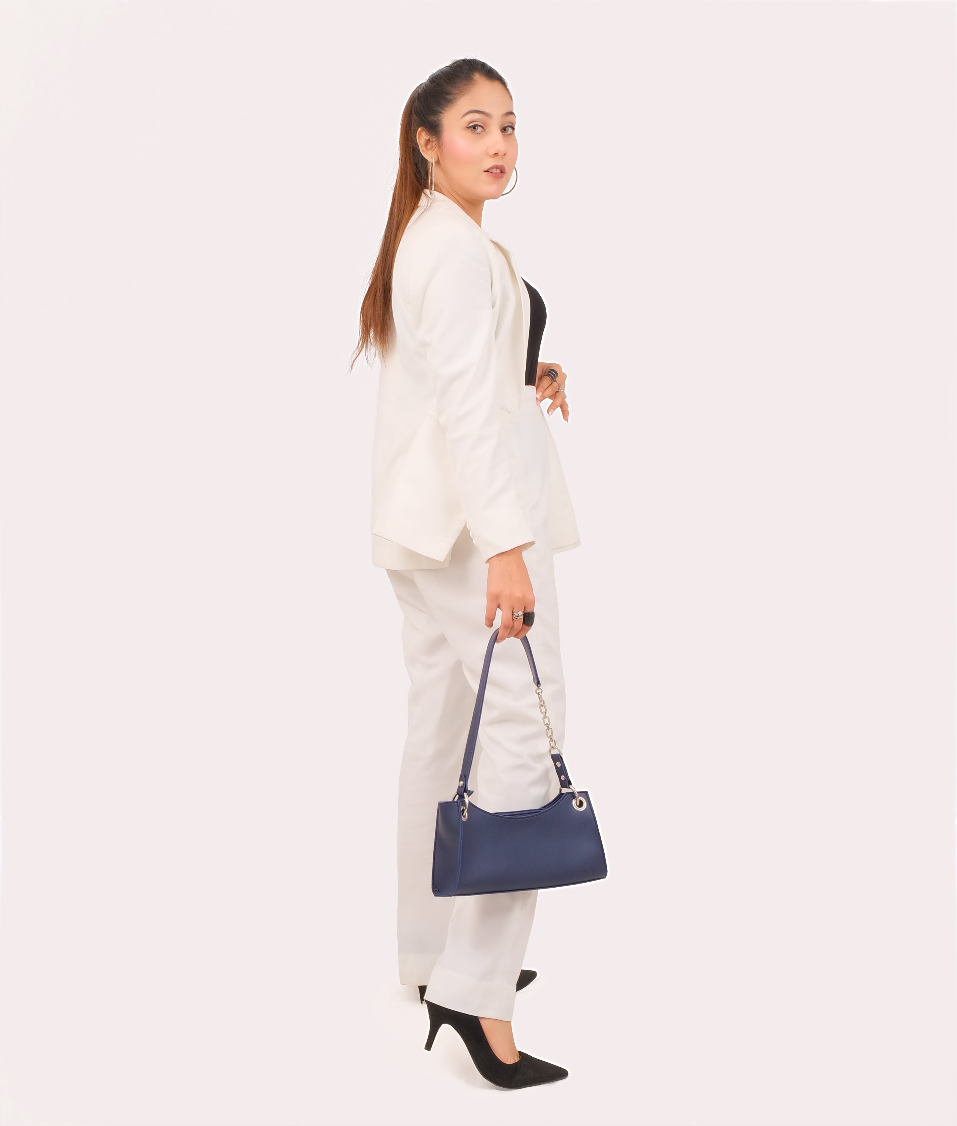 RTW Creation - Blue elongated chain handle purse