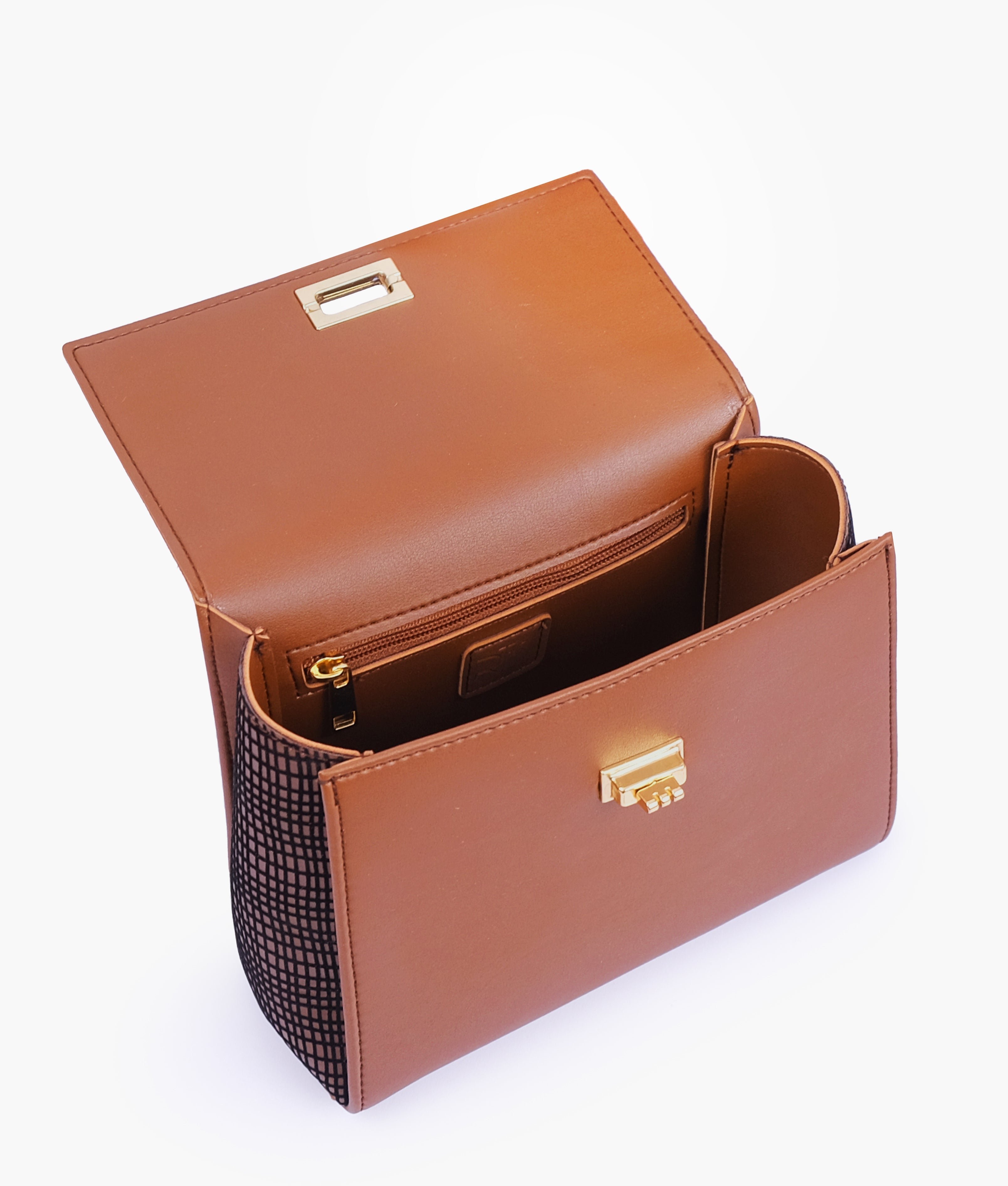 RTW Creation - Brown criss-cross top-handle bag