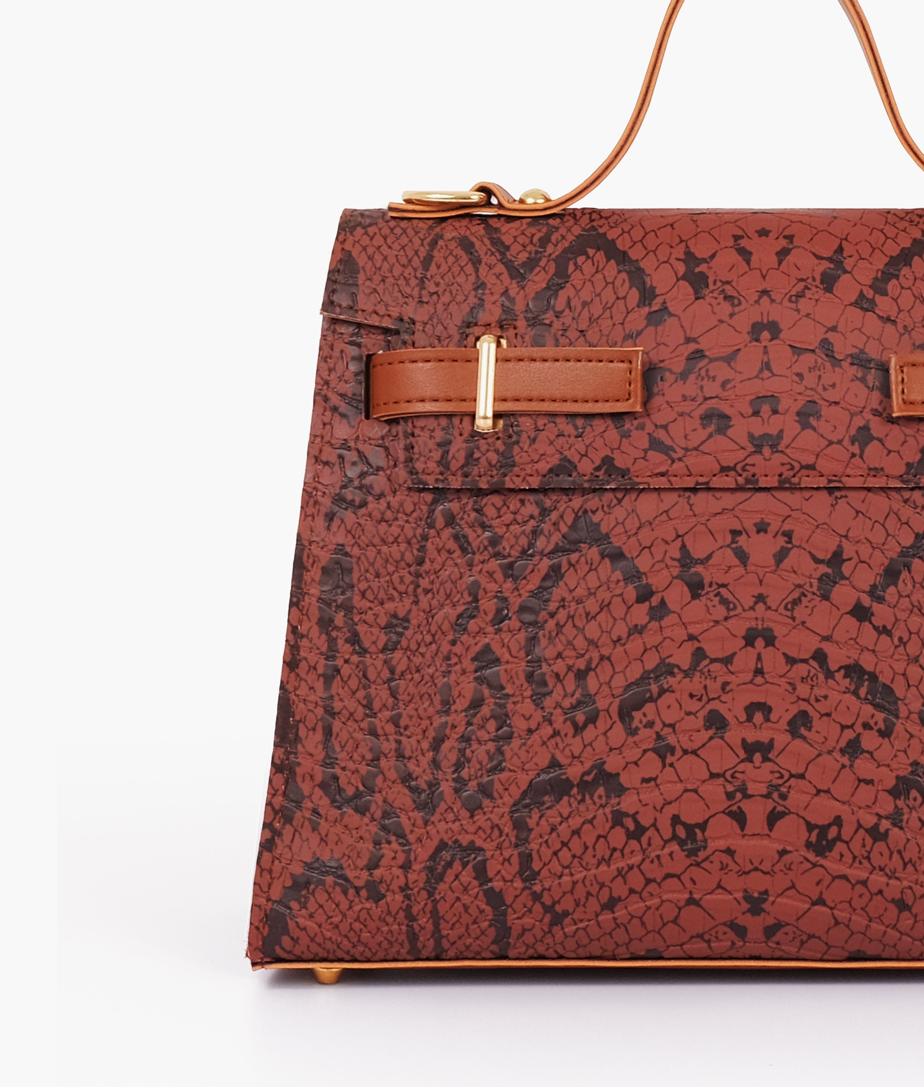 RTW Creation - Brown crocodile cross-body bag with top-handle