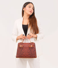 RTW Creation - Brown crocodile cross-body bag with top-handle
