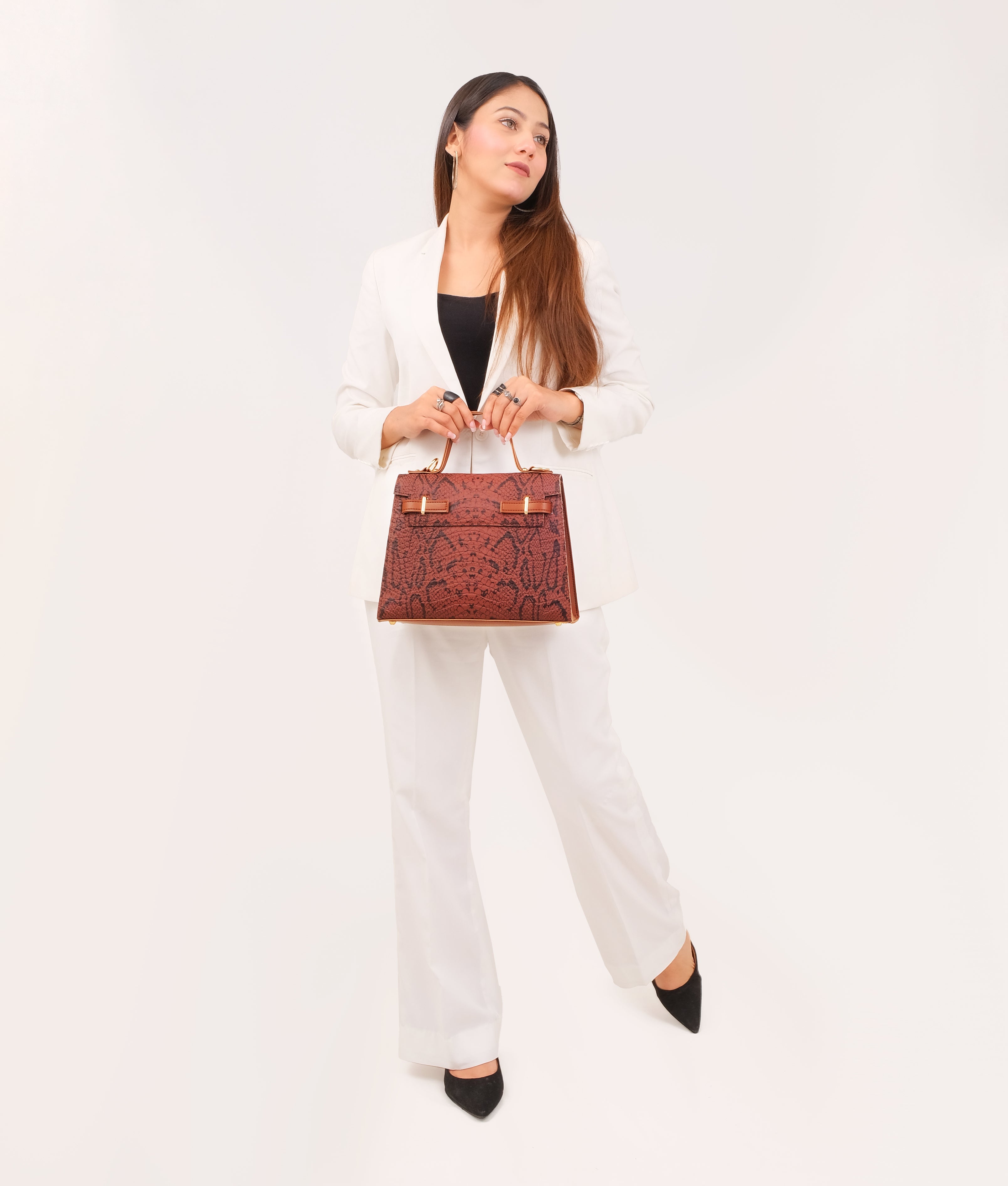 RTW Creation - Brown crocodile cross-body bag with top-handle