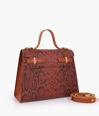 RTW Creation - Brown crocodile cross-body bag with top-handle