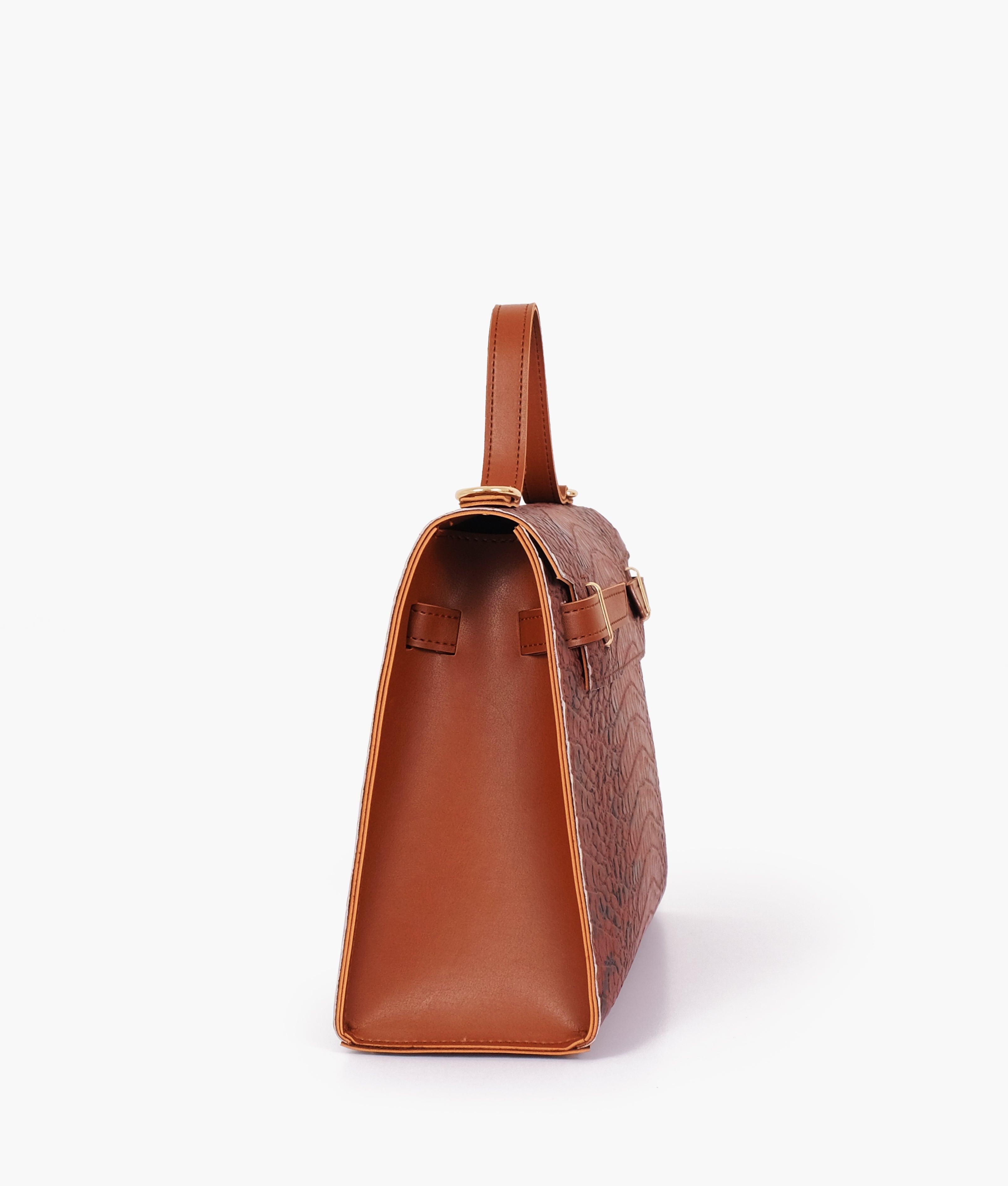 RTW Creation - Brown crocodile cross-body bag with top-handle