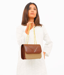 RTW Creation - Brown houndstooth chain cross-body bag