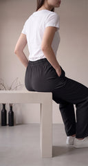 Amna Ali Nawaz Stitched Front Seam Trouser-Black