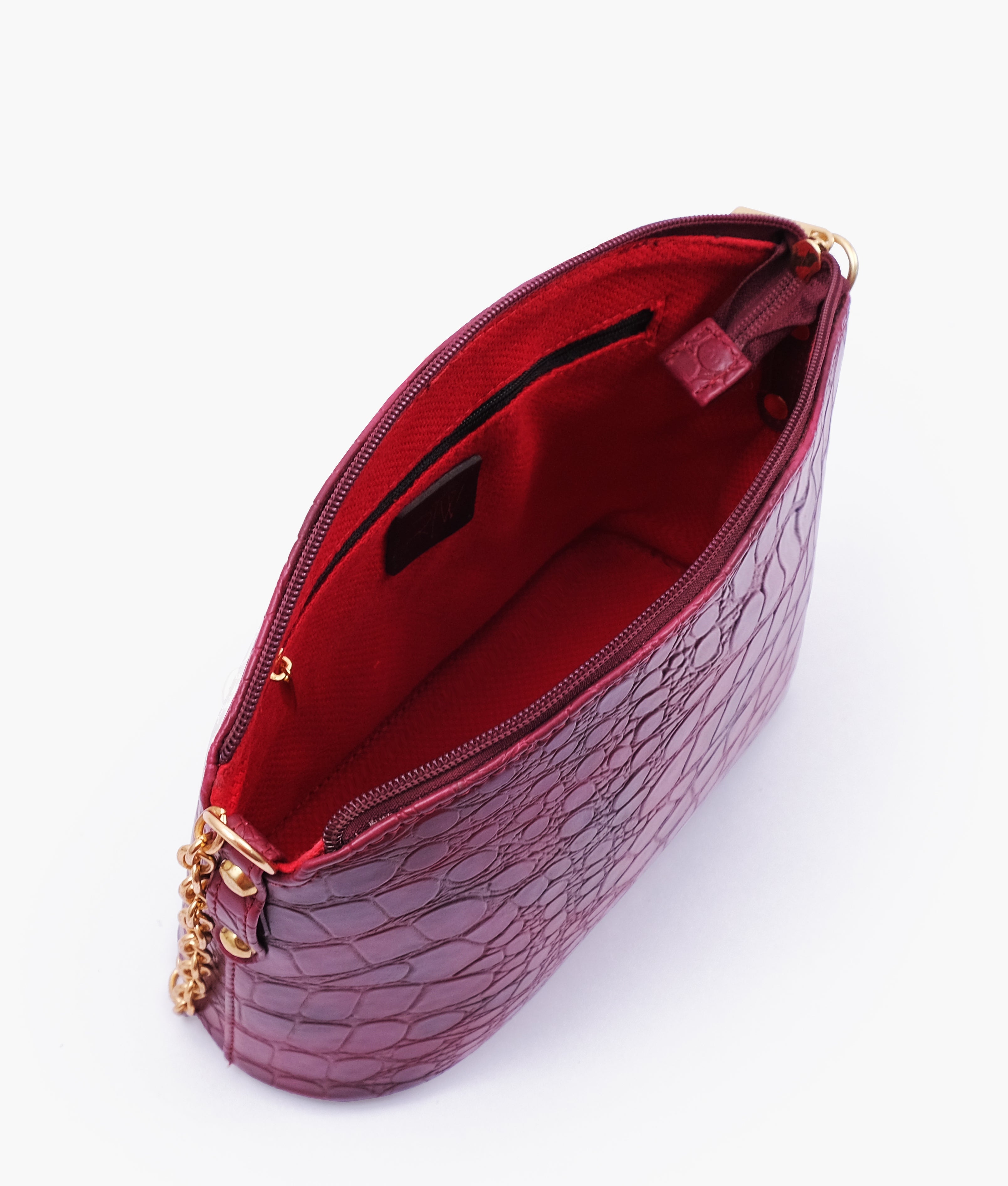 RTW Creation - Burgundy crocodile with chain strap cross-body bag