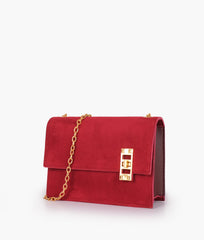 RTW Creation - Burgundy suede chain shoulder bag with twist lock