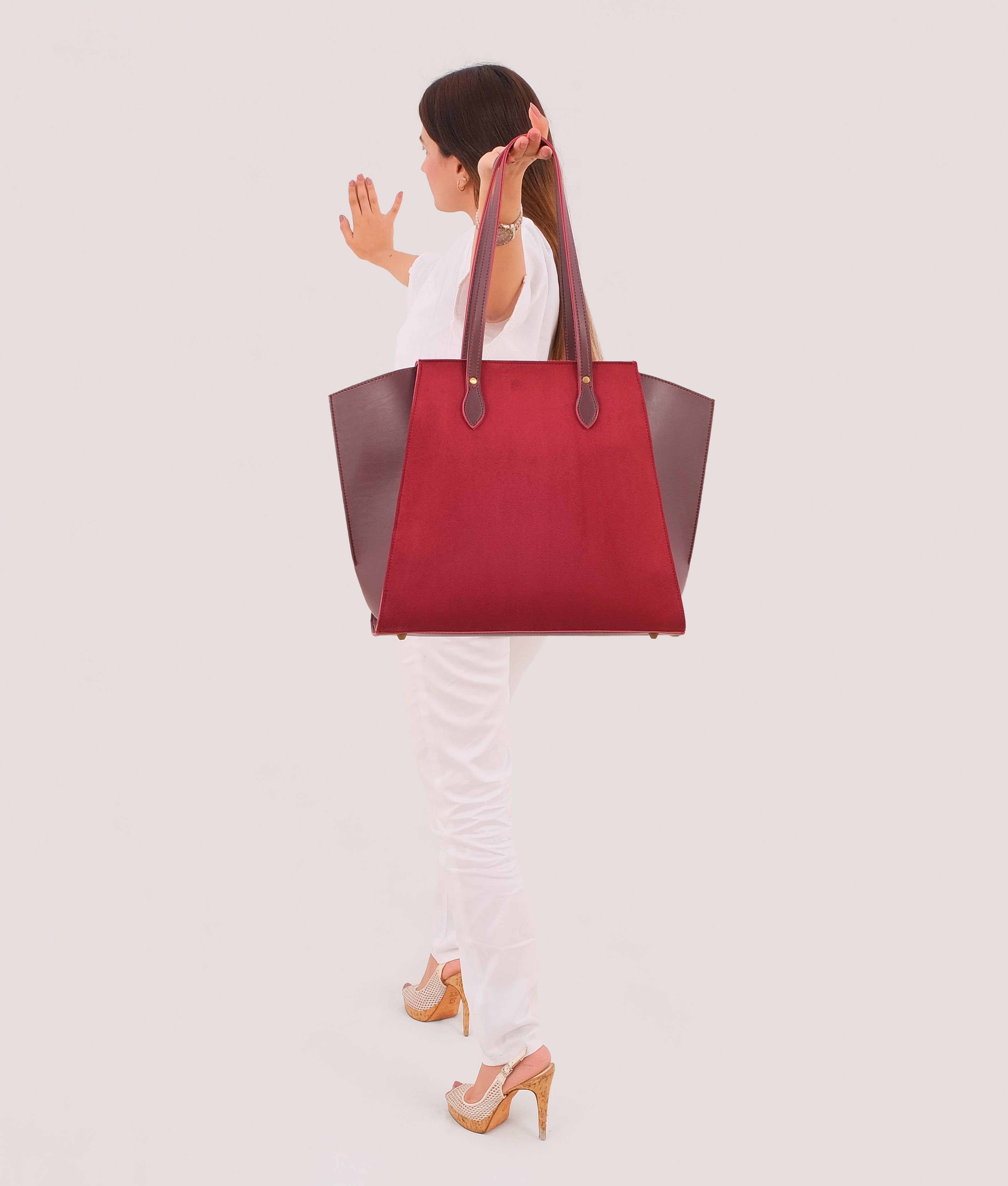 RTW Creation - Burgundy suede classic tote bag