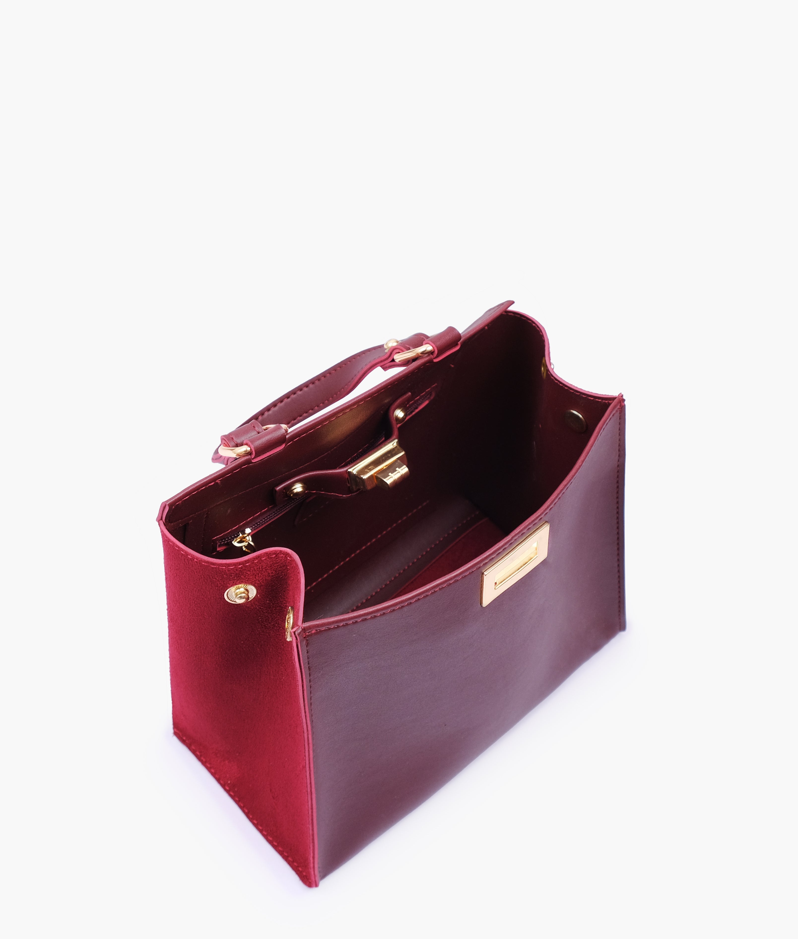 RTW Creation - Burgundy suede front lock top-handle mini bag