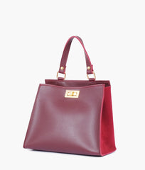 RTW Creation - Burgundy suede front lock top-handle mini bag
