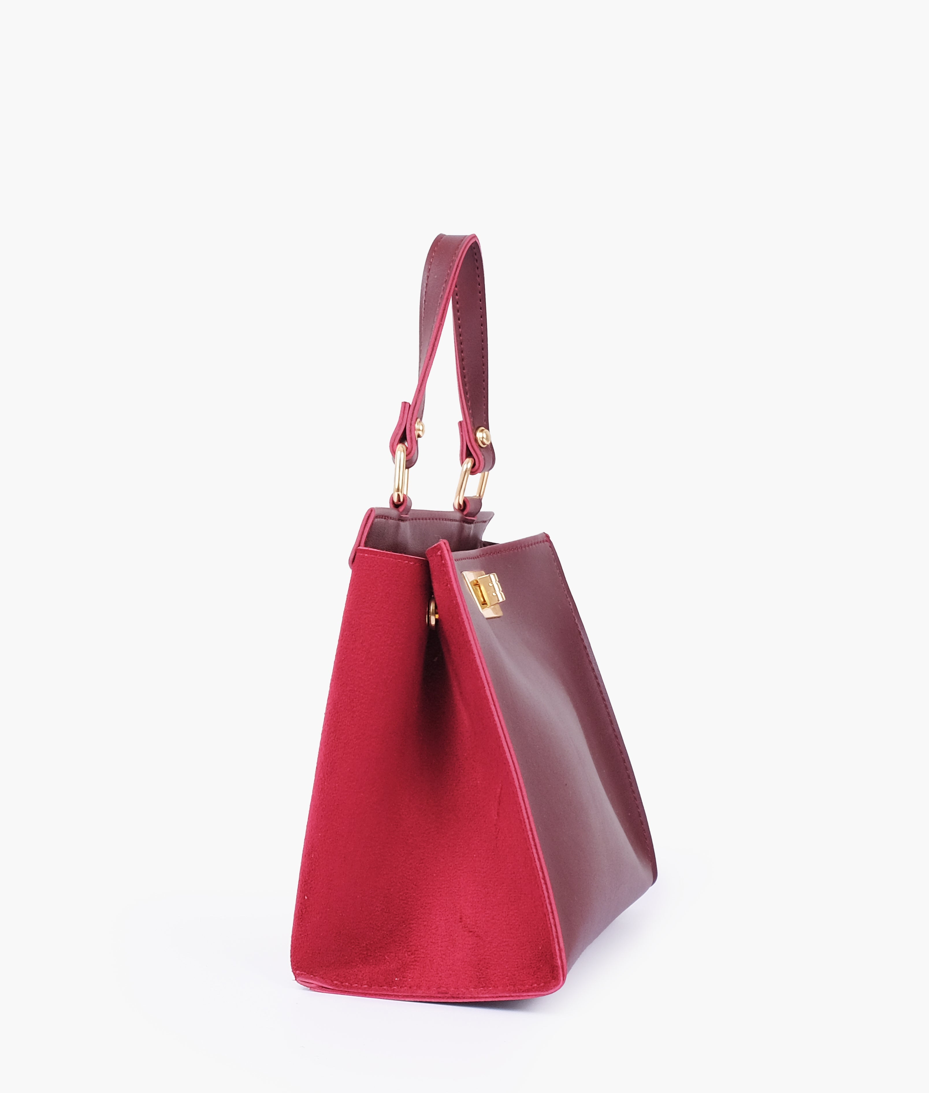 RTW Creation - Burgundy suede front lock top-handle mini bag