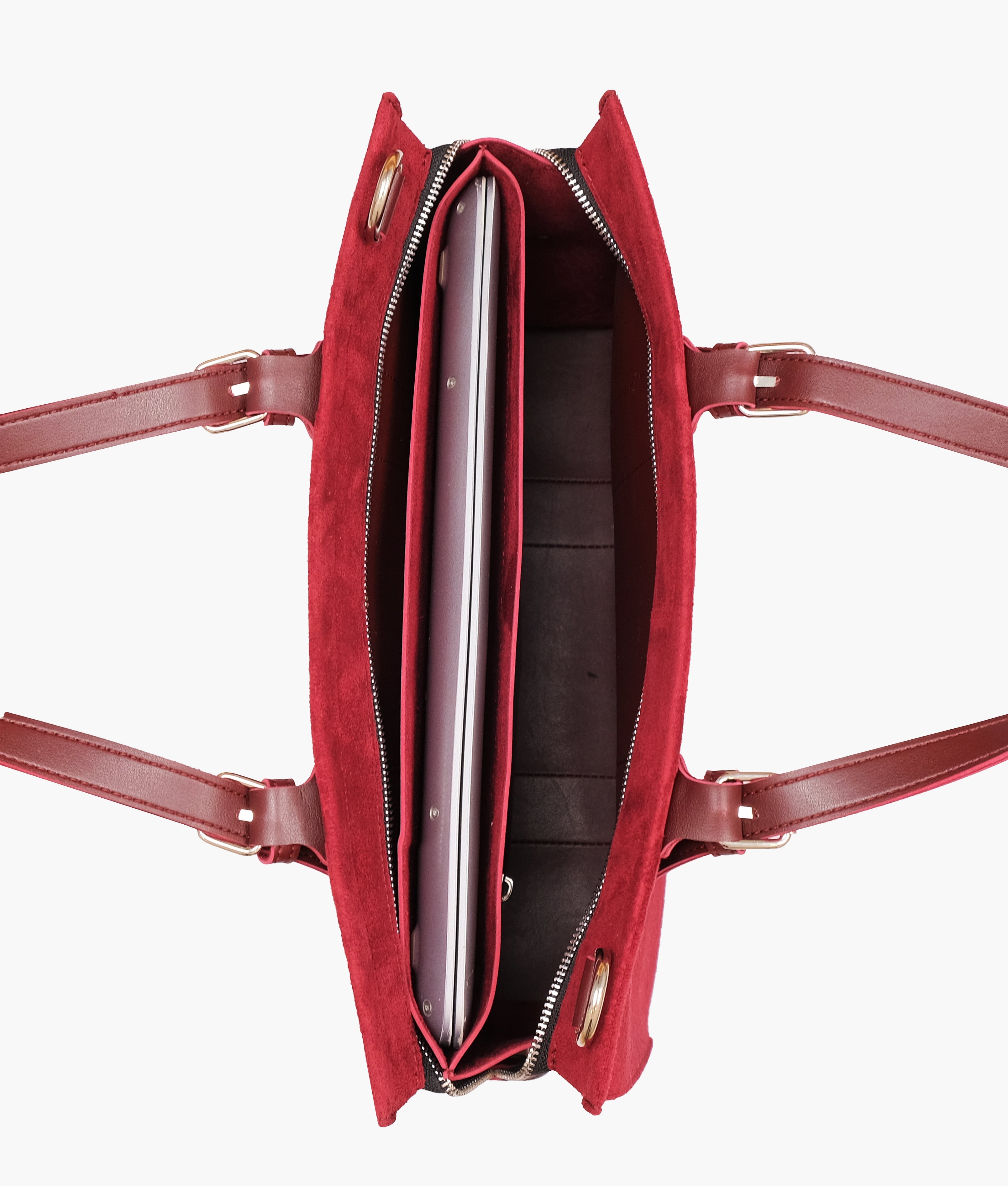 RTW Creation - Burgundy suede laptop bag with sleeve