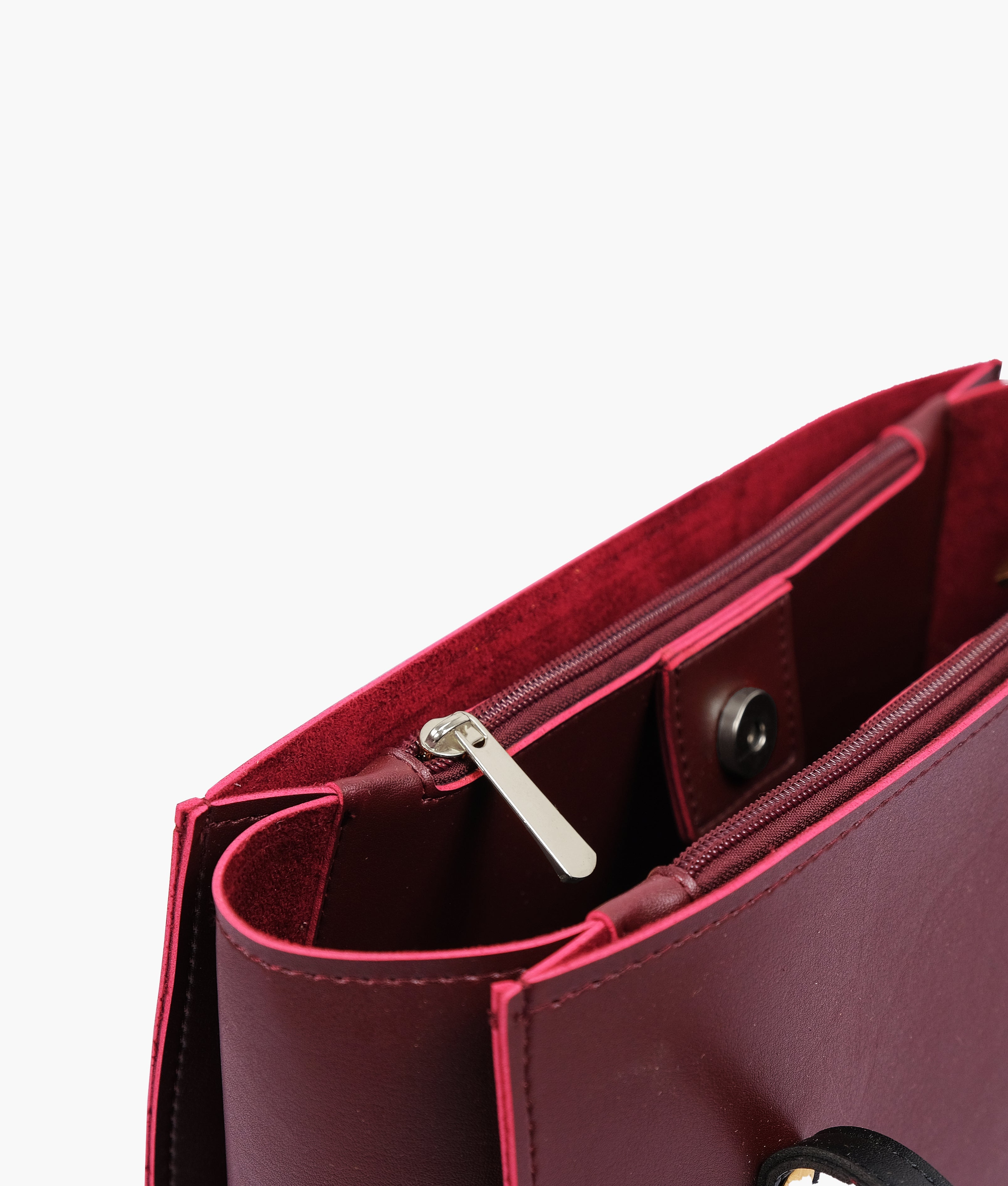 RTW Creation - Burgundy and black zipper shoulder bag with long handle