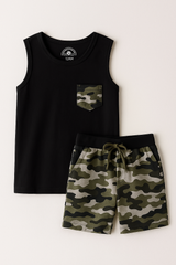 12 AM By Khawar Latif Decent Grey Camo print Kids Tank Top with Shorts
