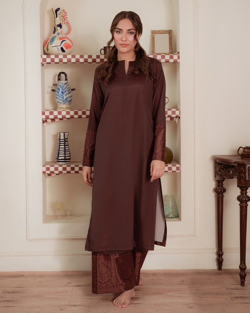 Not So Basic By Qariney Stitched 2 Piece Winter Collection'2024-Chestnut