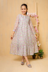 Charming Floral Georgette Maxi Dress for Girls â?? Elegant Printed Party Wear with Soft Fabric & Flowy Design. 