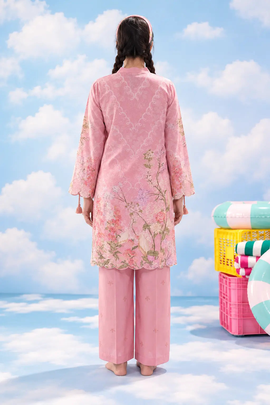 Clean Girl pink floral lawn co-ord – full back view