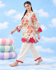 Cupid ivory floral two-piece co-ord walking pose