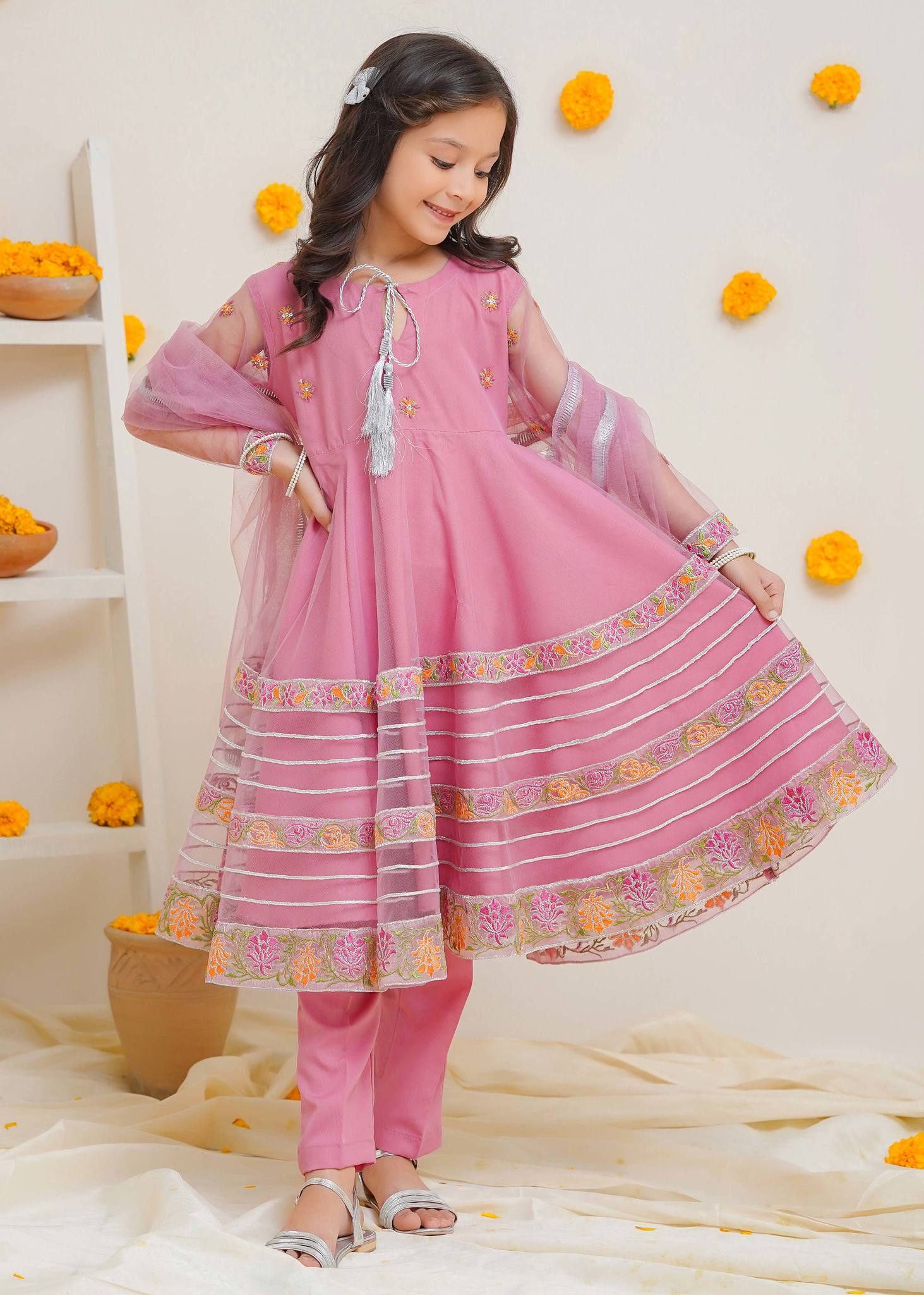 Modest Stitched 3 Piece Kids Formals Collection'2024-Gulabi