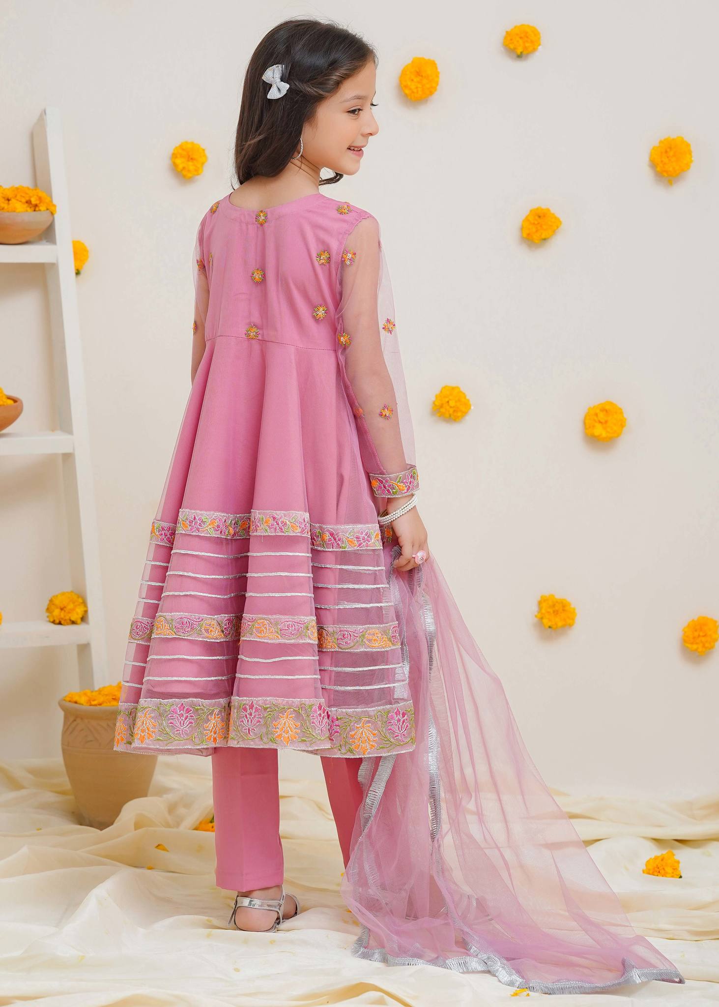 Modest Stitched 3 Piece Kids Formals Collection'2024-Gulabi