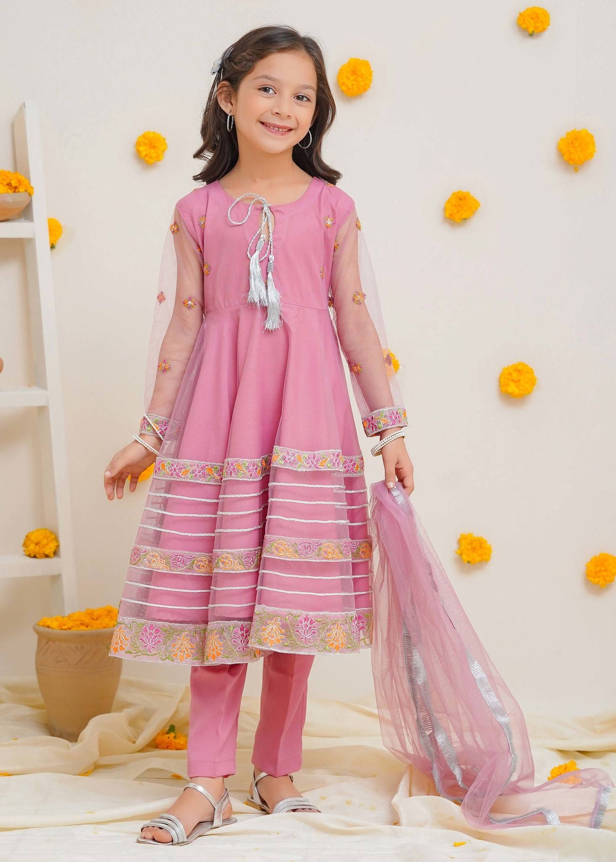 Modest Stitched 3 Piece Kids Formals Collection'2024-Gulabi