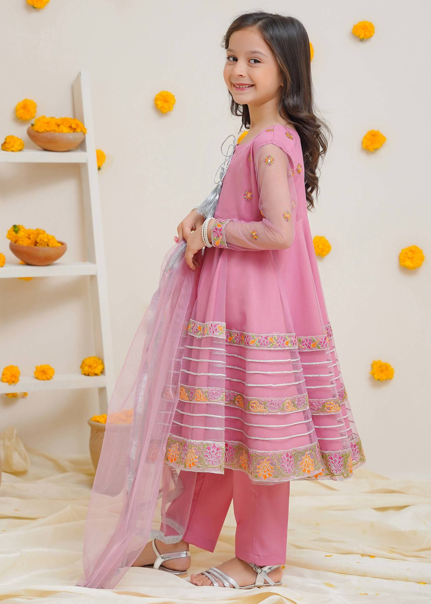 Modest Stitched 3 Piece Kids Formals Collection'2024-Gulabi