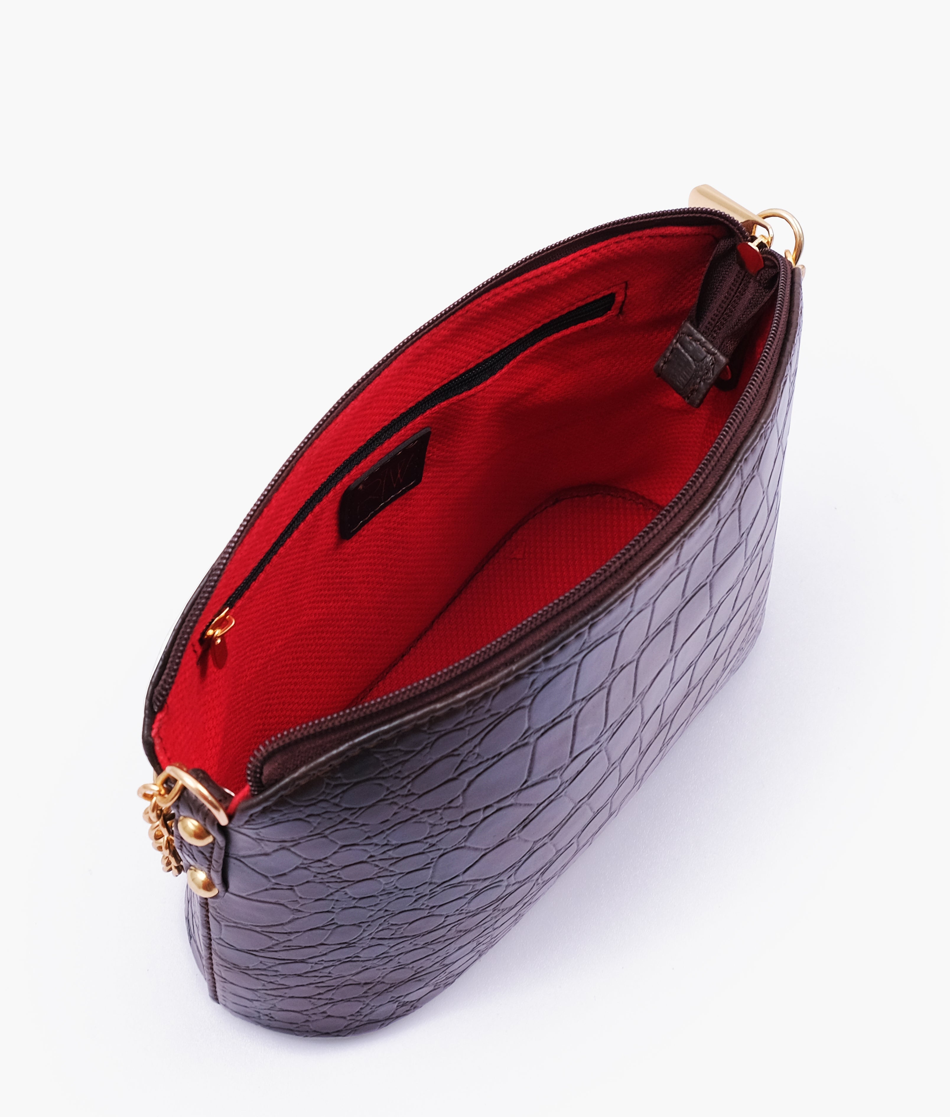 RTW Creation - Dark brown crocodile with chain strap cross-body bag
