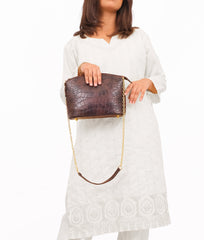 RTW Creation - Dark brown crocodile with chain strap cross-body bag