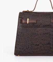 RTW Creation - Dark brown crocodile cross-body bag with top-handle