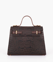 RTW Creation - Dark brown crocodile cross-body bag with top-handle