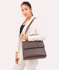 RTW Creation - Dark brown flap-over top-handle bag