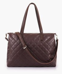 RTW Creation - Dark brown quilted carryall tote bag