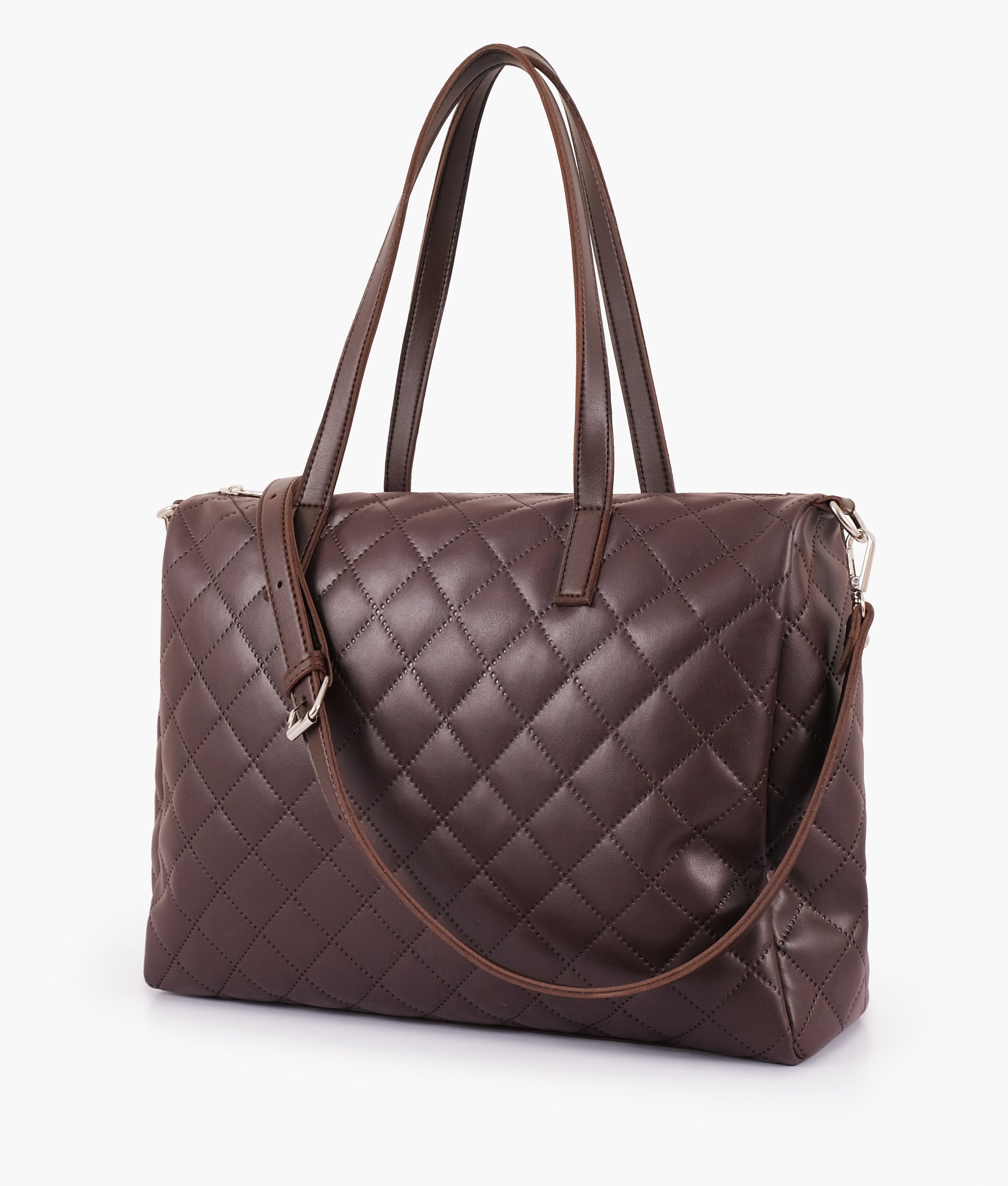 RTW Creation - Dark brown quilted carryall tote bag