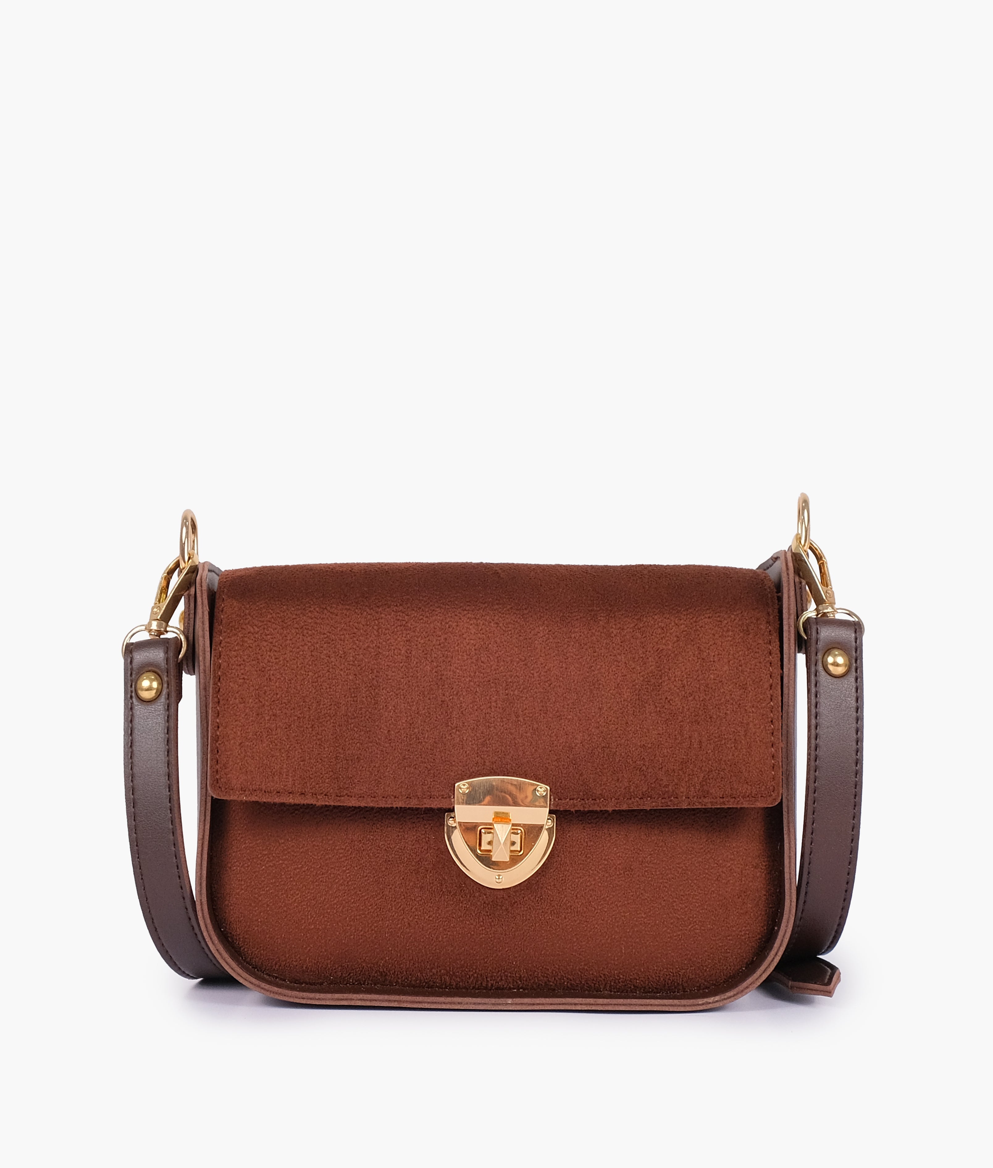 RTW Creation - Dark brown suede saddle bag with twist lock