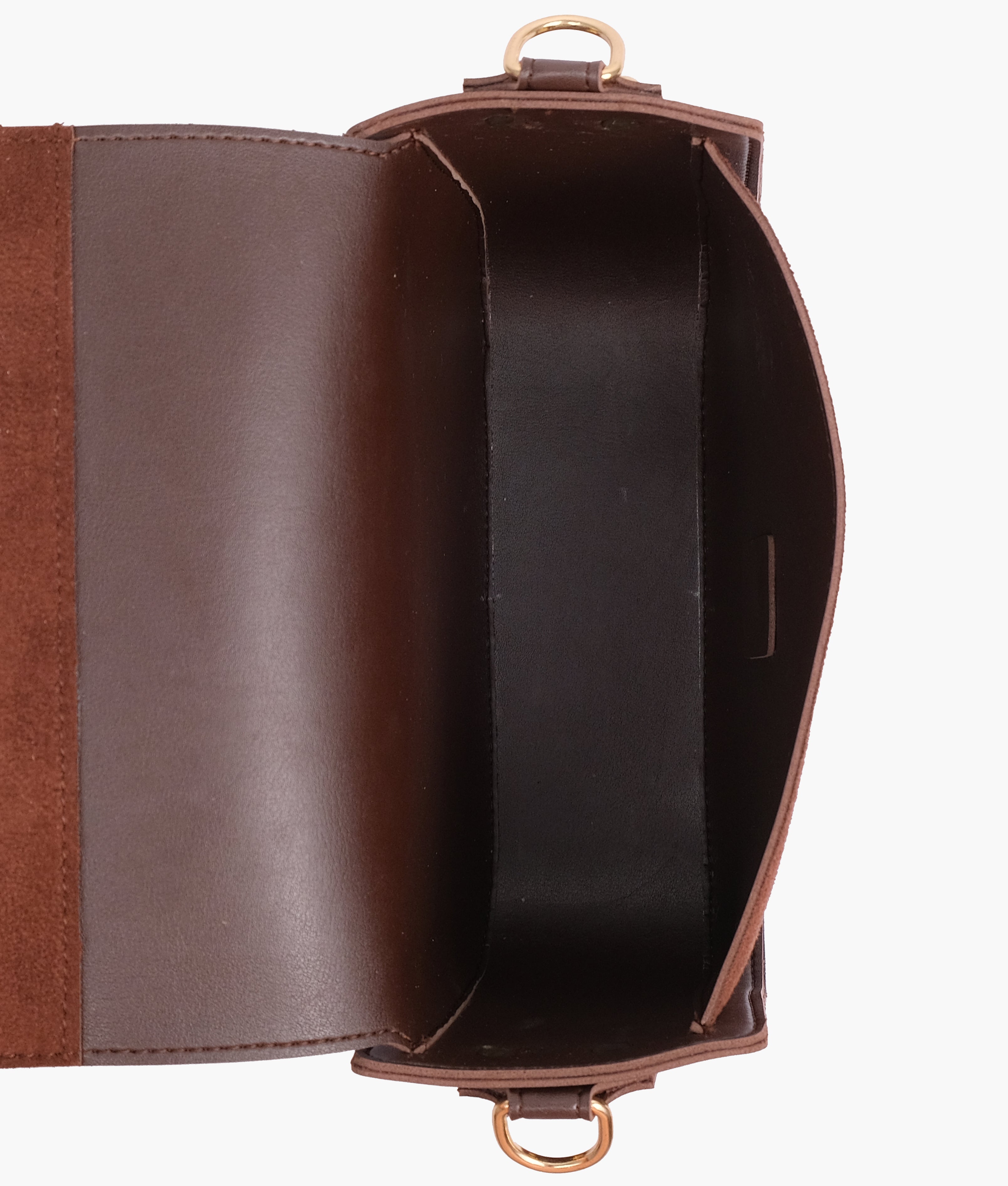 RTW Creation - Dark brown suede saddle bag with twist lock