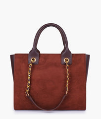 RTW Creation - Dark brown suede chain handle tote