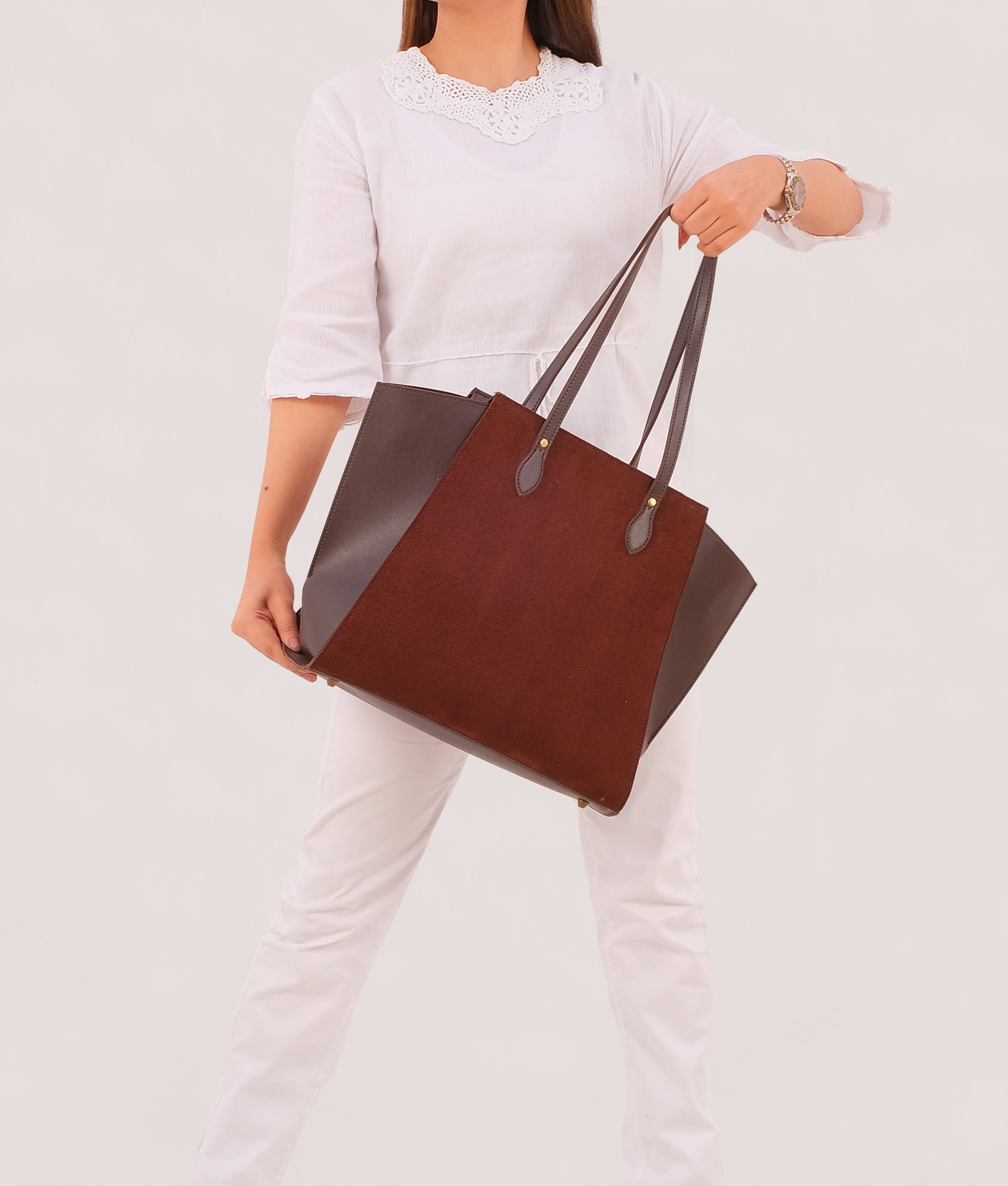 RTW Creation - Dark brown suede classic tote bag