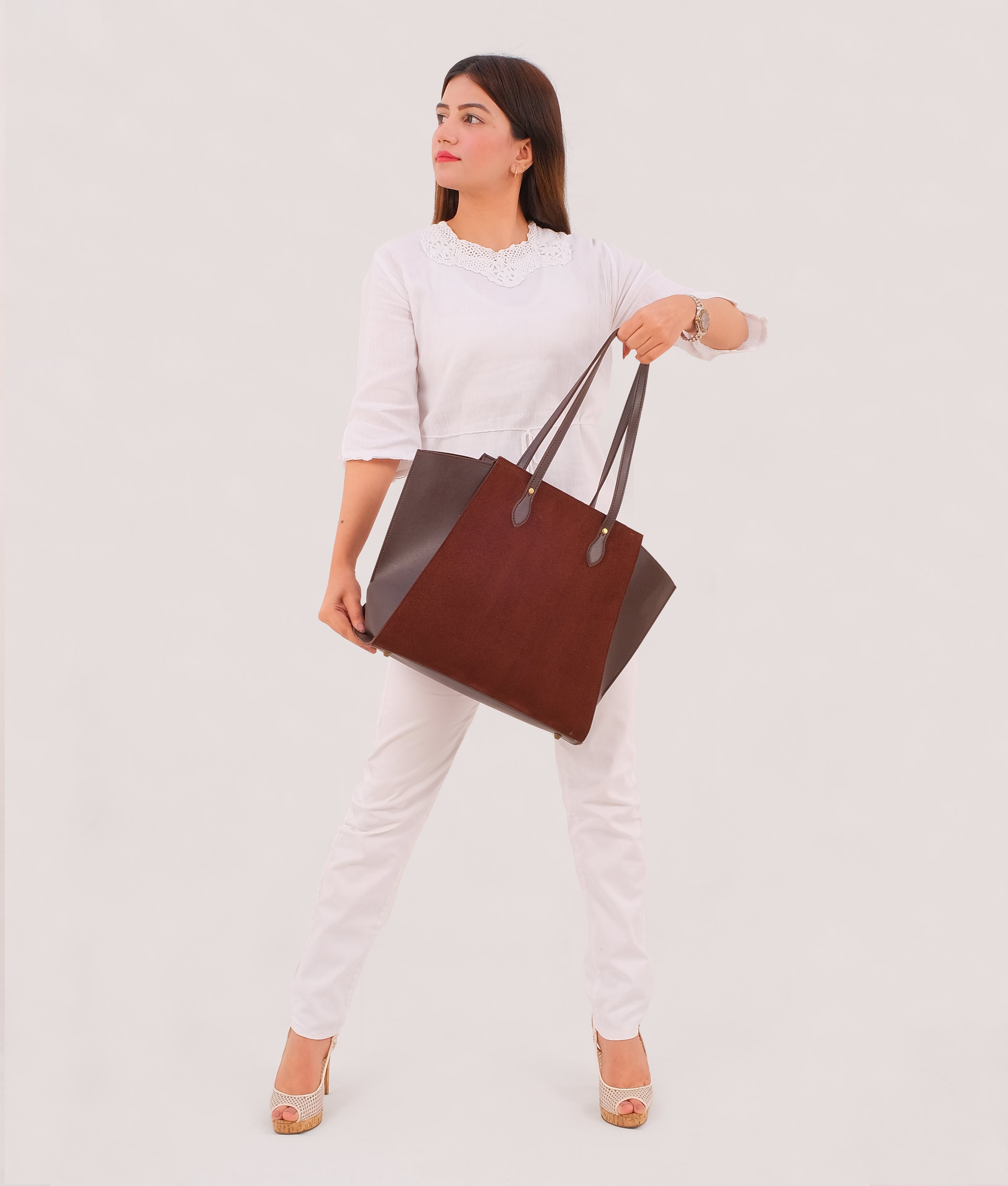 RTW Creation - Dark brown suede classic tote bag