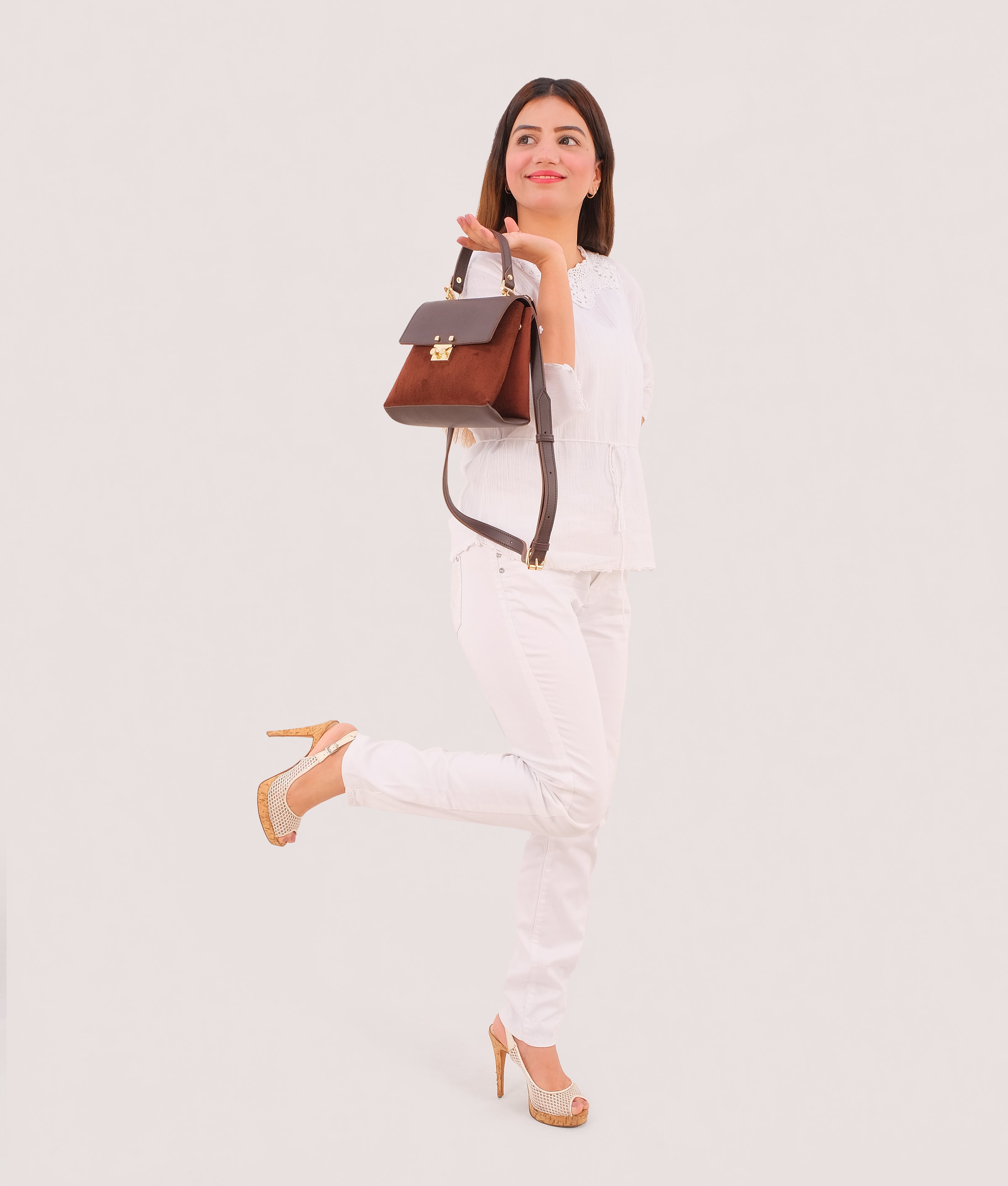 RTW Creation - Dark brown suede mini top-handle bag