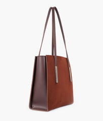 RTW Creation - Dark brown suede zipper shoulder bag with long handle