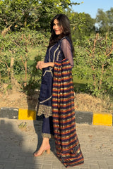 La Rossa Stitched 3 Piece Luxury Lawn Eid Edit Collection'2024-LE-24-03 Navy Blue