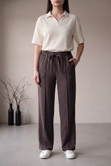 Amna Ali Nawaz Stitched Front Seam Trouser-Dark Brown